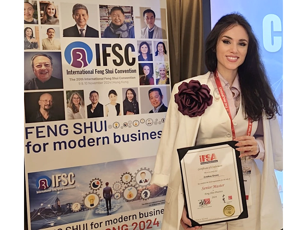 Master Cristina Groza, distinsa cu titulatura de Senior Maestru la Congresul International de Feng Shui – Hong Kong 2024